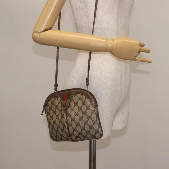 GUCCI GG Supreme Web Sherry Line Bag PVC Beige Gold 904 02 047 Auth 142652 - Picture 3 of 16